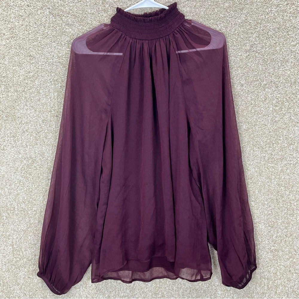 Imperfect‎ Joie long sleeved smocked top sheer overlay/sleeves deep wine large